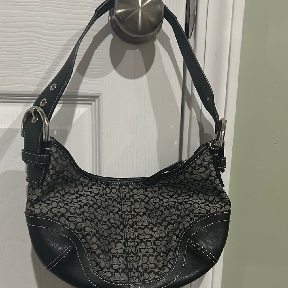 Coach Black Mini Bag with Woven Texture and Leather Trim